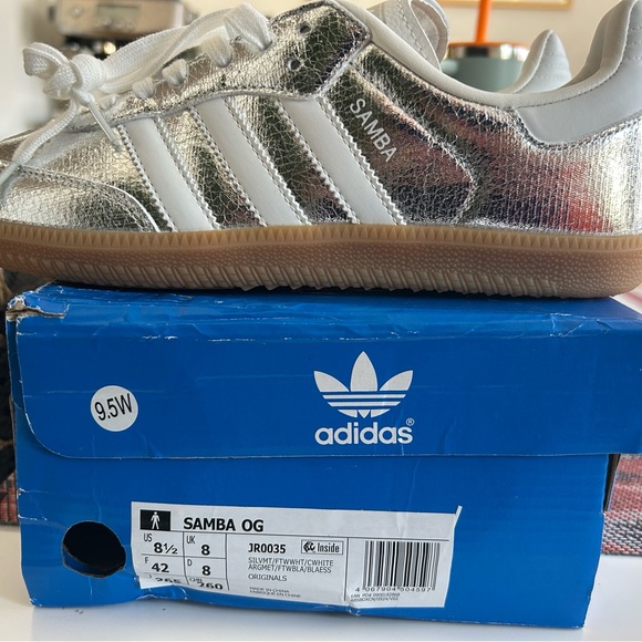 NWT Adidas Samba OG Metallic Silver Sneakers - Picture 1 of 4